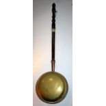 Antique brass warming pan with original turned beech handle