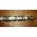 Victorian reeded curtain pole with brass rings and finials 6ft long