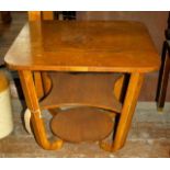 Art Deco style three tier occasional table with walnut veneer top