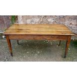 French cherry wood farmhouse table with single side drawer and square tapered legs. 5ft 6in long