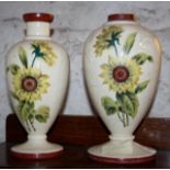 2 late Victorian cream glass sunflower pattern vase/ table lamp bases