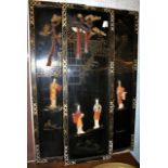 Three oriental lacquered and applique panels
