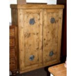 Continental stripped pine double door larder cupboard