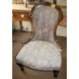 Edwardian upholstered spoonback chair, walnut frame