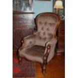 Victorian buttoned, spoon back library chair