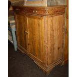 French pine two-door cupboard with long drawer over