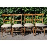 Set of 4 blonde beech salon or bedroom chairs, upholstered seats C1890