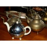 Vintage Art Deco 'Coziehome' tea pot and two other brass kettles
