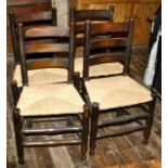 Set of rush seated ladder back chairs