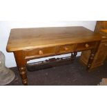 Victorian pine harvest table with 3 drawers