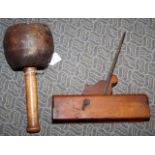 Antique plane and a semi spherical mallet (in lot 349)
