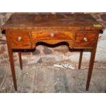 Small antique dressing table, mahogany veneer, 3 brass handled drawers