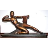1920s Art Deco semi reclining figure in bathing costume, bronzed