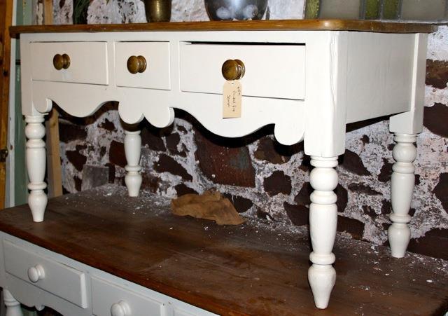 Victorian painted pine, 3-drawer, harvest table