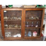 Old floor standing, oak cased, glazed display cabinet with two shelves (contents offered separately)