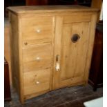 European stripped pine food cupboard with 3 drawers, porcelain handles