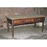 19th C pine and elm preparation or serving table with scrubbed top and old dark varnish on base -