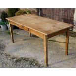 French cherry wood farmhouse table, 3 plank top with single side drawer and tapered legs. 6ft long