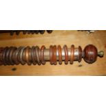 Victorian curtain pole, mahogany rings, mahogany and brass finials 7ft 2in long