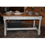 Three drawer pine refectory style dining or work table