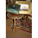 Wine table and two antique paintings - Dartmoor (water colour) and Moonlight, oil, dated 1902.