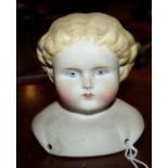 Mid 19th C bisque doll's head and shoulders - probably never yet used on a doll