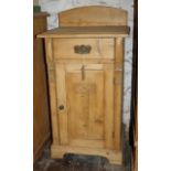 Stripped pine bedside cupboard with drawer over