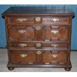 17th C, Charles 2 oak chest of four drawers on bun feet with mitred mouldings to the four, paired,