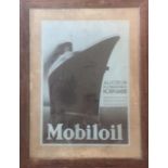 Framed poster advertising Mobiloil and its use in the French liner 'Normandie'