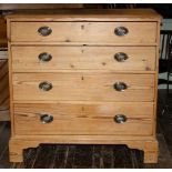 Georgian pine chest of 4 long drawers on original bracket feet