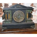 Victorian faux marble and slate mantle clock in wood (missing pillar inside case)