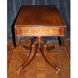 Early 19th C mahogany sofa table with crossbanded top, ebony and boxwood stringing, raised on a