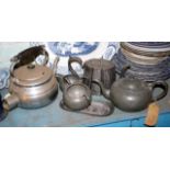 Presentation Victorian plated teapot, c1910 pewter tea service and vintage electric kettle