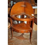 Georgian mahogany bow fronted corner washstand, ebony stringing, brasses