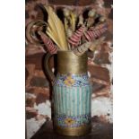 Old ceramic and metal Moroccan flagon and curlieque contents