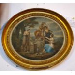 18th C classical print by Angelica Kaufman in original oval gilt frame