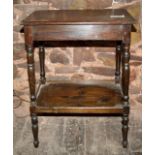 Small Victorian pine side table, with under tier, turned legs, original varnish