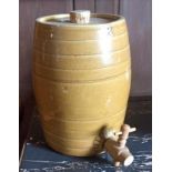 Stoneware cider barrel with wooden tap