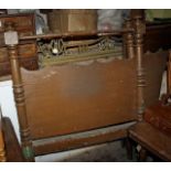 Victorian wooden bed, turned posts, scalloped end boards, original varnish