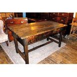 Antique Welsh Farmhouse Table with Stretcher Base
