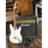 Fender style electric guitar by Squire and Marshall 100 watt amplifier with all leads etc