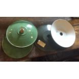 4 vintage enamelled lampshades in green and white