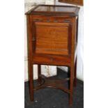 Late Victorian mahogany bedside cabinet. Galleried top and cupboard over a drawer.
