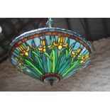 Hanging, leaded stained glass, Tiffany style light shade.