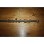 Small antique brass curtain pole with brass rings and finials - 40 inches long