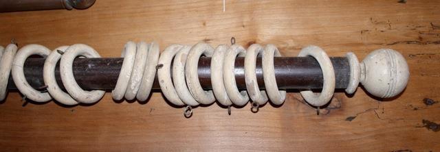 Victorian curtain pole with wooden rings and finials 6ft 8in long