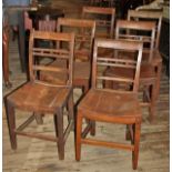 Harlequin set of six early 19th C country bar back elm chairs