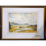 Water colour of North Cornish coast by listed artist W. Piper c1960, framed and glazed