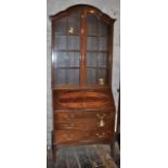 Edwardian bureau bookcase on 'Chinese Chippendale' legs with shaped cornice