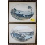 Pair of framed and glazed 19th C coloured lithographs of Plymouth Sound and Plymouth Hoe.